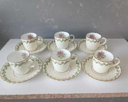 Antika  1800 lerin Sonu El Boyama MİNTON ENGLAND 6 adet Kahve Fincanı Takımı İngiltere