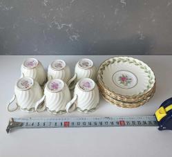 Antika  1800 lerin Sonu El Boyama MİNTON ENGLAND 6 adet Kahve Fincanı Takımı İngiltere