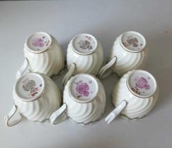 Antika  1800 lerin Sonu El Boyama MİNTON ENGLAND 6 adet Kahve Fincanı Takımı İngiltere