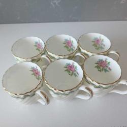Antika  1800 lerin Sonu El Boyama MİNTON ENGLAND 6 adet Kahve Fincanı Takımı İngiltere