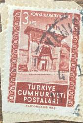 Mektup Zarfından Kesilmiş  / Postadan Geçmiş Pul Filateli - Damgalı - KONYA KARATAY KAPISI, 3 KURUŞ  - Türkiye Cumhuriyeti