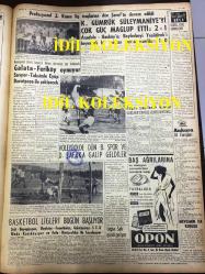 GÜNLÜK SPOR GAZETESİ - 15 ARALIK 1957 - GARNİZON 1 - 0 ADALET - D. COOMBE - FENERBAHÇE VEFA'YI 71-46 YENDİ - MEHMET LUMA - YILIN 5 SPORCUSU - BESİM BEY - CAROL DAY - 1 MİLİN HİKAYESİ - URUGUAY VE BELÇİKA - OPON REKLAMI - GALATA, FERİKÖY - ANKARA AT YARIŞLARI - KREMLİ PURO TUVALET SABUNU REKLAMI - RADYONLİN, KLOROFİL