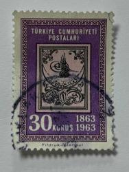 Mektup Zarfından Kesilmiş  / Postadan Geçmiş Pul Filateli - Damgalı - 100.YIL TEMALI PUL (1863-1963) - 30 KURUŞ - Türkiye Cumhuriyeti