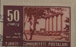 Mektup Zarfından Kesilmiş  / Postadan Geçmiş Pul Filateli - Damgalı - SİLİFKE ZEUS TAPINAĞI, 50 KURUŞ - Türkiye Cumhuriyeti