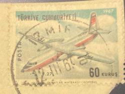 Mektup Zarfından Kesilmiş  / Postadan Geçmiş Pul Filateli - İzmir,12 Mart 1969 Damgalı - UÇAK PULU , 60 KURUŞ - Türkiye Cumhuriyeti