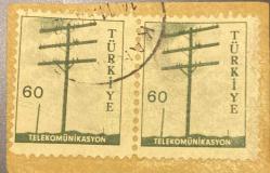 Mektup Zarfından Kesilmiş  / Postadan Geçmiş İkili Pul Filateli - Damgalı - TELEKOMÜNİKASYON PULU, 60 PARA - Türkiye Cumhuriyeti