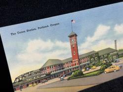 1930-1940  Amerika UNION STATION Railroad PORTLAND Oregon Postcard VINTAGE Linen Kartpostal