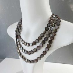 Vintage 3 Sıra Kahverengi Yuvarlak Sedef Taşlı Kolye