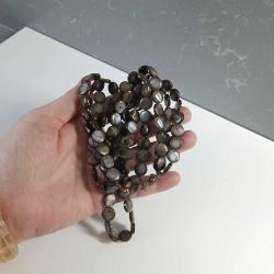 Vintage 3 Sıra Kahverengi Yuvarlak Sedef Taşlı Kolye