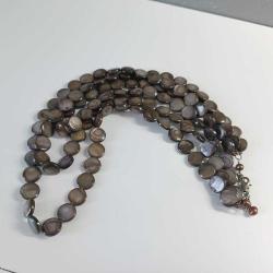 Vintage 3 Sıra Kahverengi Yuvarlak Sedef Taşlı Kolye