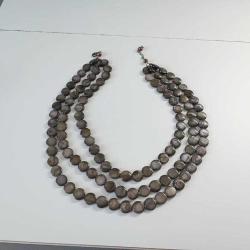 Vintage 3 Sıra Kahverengi Yuvarlak Sedef Taşlı Kolye