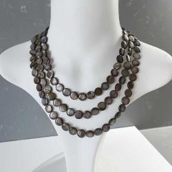 Vintage 3 Sıra Kahverengi Yuvarlak Sedef Taşlı Kolye