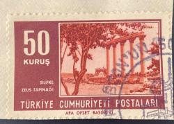 Mektup Zarfından Kesilmiş  / Postadan Geçmiş Pul Filateli - Damgalı - SİLİFKE ZEUS TAPINAĞI, 50 KURUŞ- Türkiye Cumhuriyeti