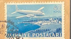 Mektup Zarfından Kesilmiş  / Postadan Geçmiş Pul Filateli - Damgalı - İZMİR UÇAK PULU, 40 KURUŞ - Türkiye Cumhuriyeti