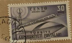 Mektup Zarfından Kesilmiş  / Postadan Geçmiş Pul Filateli - Damgalı - ANKARA 1961 TREN PULU, 30 KURUŞ - Türkiye Cumhuriyeti