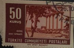 Mektup Zarfından Kesilmiş  / Postadan Geçmiş Pul Filateli - Trabzon Damgalı - SİLİFKE ZEUS TAPINAĞI, 50 KURUŞ - Türkiye Cumhuriyeti