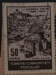 Mektup Zarfından Kesilmiş  / Postadan Geçmiş Pul Filateli - Damgalı - KARS KALESİ KARS'IN FETHİ 1064-1964, 50 KURUŞ - Türkiye Cumhuriyeti
