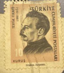 Mektup Zarfından Kesilmiş  / Postadan Geçmiş Pul Filateli - Damgalı - TEVFİK FİKRET, 10 KURUŞ - Türkiye Cumhuriyeti