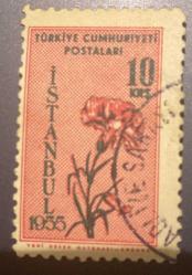 Mektup Zarfından Kesilmiş  / Postadan Geçmiş Pul Filateli - Adliye Sarayı Damgalı - İSTANBUL 1955 KARANFİL PULU, 10 KURUŞ - Türkiye Cumhuriyeti