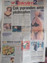 Takvim Magazin Gazetesi - 15 Ağustos 1998 - Duygu Akar - Alper - Taze Dulu Hemen Kaptılar - Görkem Yüksel - Şarkıcı Ama Şöhret Olmaya Niyeti Yok! - Büyük Düğüne 2 Gün Kaldı - Acemi Kız Yüzünden Cenk Koray da Panikledi - Aysu Başar - Orhan Deliismail - Enerji Depolayıp Başarılı Oldu - Nükhet Duru - Maydanoz - Zonta Bey - Karaoğlan Bozkaşı - 007 James Bond - Kahraman Şerif - Maymun Adam - Savaşçının Yolu Çizgi Romanları - Çocuklar İçin bulmaca - Dev Çengel Bulmaca - Cinsel Yaşam ve Sağlık - Neden niçin Nasıl? - Yıldız alı - İlk Elektroliz Nasıl Keşfedildi? - Serpil Çakmaklı - Ersin Argithan - Ali Akbaş - Kızarmış Piliç - Biberin Lezzeti - Başak Sayan, Çapkın Genci Tavladı - Çok Yıprandım Ama Yıkılmadım - Demet Şener fotoğraf ve haberi - Tam Takım Gazete