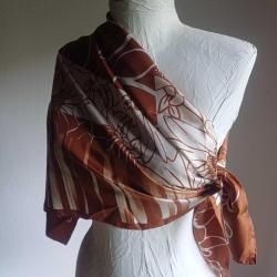 Vakko Saf İpek Eşarp Kahve ve Beyaz