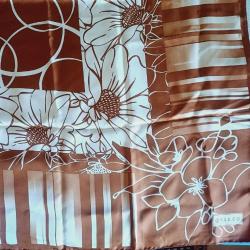 Vakko Saf İpek Eşarp Kahve ve Beyaz