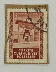 Mektup Zarfından Kesilmiş  / Postadan Geçmiş Pul Filateli - Damgalı - KONYA KARATAY KAPISI  - 3 KURUŞ - Türkiye Cumhuriyeti