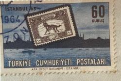 1983-Mektup Zarfından Kesilmiş  / Postadan Geçmiş Pul Filateli - Trabzon,1964 Damgalı - İSTANBUL GEMİ VE KURT PULU, 60 KURUŞ -  Türkiye Cumhuriyeti