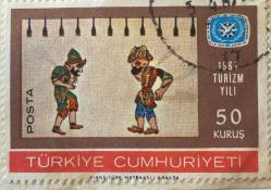 Mektup Zarfından Kesilmiş  / Postadan Geçmiş Pul Filateli - Damgalı - 1967 TURİZM YILI HACİVAT VE KARAGÖZ PULU, 50 KURUŞ -  Türkiye Cumhuriyeti