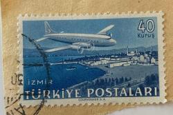 Mektup Zarfından Kesilmiş  / Postadan Geçmiş Pul Filateli - Damgalı - İZMİR UÇAK PULU, 40 KURUŞ -  Türkiye Cumhuriyeti