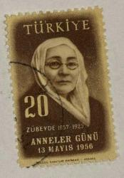 Mektup Zarfından Kesilmiş  / Postadan Geçmiş Pul Filateli - Damgalı - ANNELER GÜNÜ 13 MAYIS 1956 / ZÜBEYDE HANIM (1857-1923) - 20 Kuruş- Türkiye Cumhuriyeti