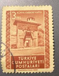 Mektup Zarfından Kesilmiş  / Postadan Geçmiş Pul Filateli -  Damgalı - KONYA KARATAY KAPISI , 3 KURUŞ- Türkiye Cumhuriyeti