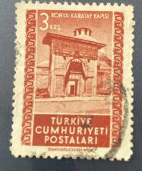 Mektup Zarfından Kesilmiş  / Postadan Geçmiş Pul Filateli - Damgalı - KONYA KARATAY KAPISI , 3 KURUŞ - Türkiye Cumhuriyeti