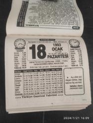 Türkiye Gazetesi takvimi 18 Ocak 1993 doğum günü hediyesi hediyelik takvim yaprağı