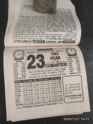 Türkiye Gazetesi takvimi 23 Ocak 1993 doğum günü hediyesi hediyelik takvim yaprağı