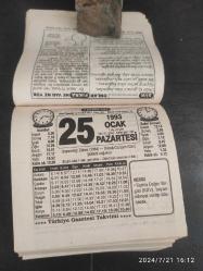 Türkiye Gazetesi takvimi 25 Ocak 1993 doğum günü hediyesi hediyelik takvim yaprağı