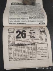 Türkiye Gazetesi takvimi 26 Ocak 1993 doğum günü hediyesi hediyelik takvim yaprağı