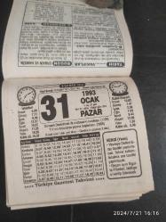 Türkiye Gazetesi takvimi 31 Ocak 1993 doğum günü hediyesi hediyelik takvim yaprağı