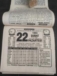Türkiye Gazetesi takvimi 22 Şubat 1993 doğum günü hediyesi hediyelik takvim yaprağı