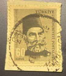 Mektup Zarfından Kesilmiş  / Postadan Geçmiş Pul Filateli - Damgalı - AHMET MUHTAR PAŞA , 60 KURUŞ - Türkiye Cumhuriyeti