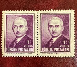 1946 TC İsmet İnönü 1 1/2 kuruş 2 adet blok posta pulu damgasız MNH