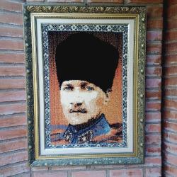 Atatürk.Portresi Duvar Halısı Dokuma Varak Cerceveli