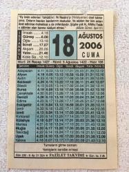 18 AĞUSTOS 2006-TAKVİM YAPRAĞI-DOĞUM GÜNÜ HEDİYESİ-FAZİLET TAKVİMİ