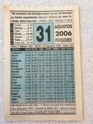 31 AĞUSTOS 2006-TAKVİM YAPRAĞI-DOĞUM GÜNÜ HEDİYESİ-FAZİLET TAKVİMİ