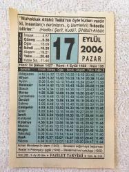 17 EYLÜL 2006-TAKVİM YAPRAĞI-DOĞUM GÜNÜ HEDİYESİ-FAZİLET TAKVİMİ