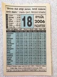 18 EYLÜL 2006-TAKVİM YAPRAĞI-DOĞUM GÜNÜ HEDİYESİ-FAZİLET TAKVİMİ