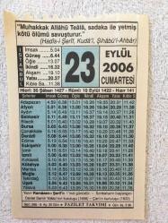 23 EYLÜL 2006-TAKVİM YAPRAĞI-DOĞUM GÜNÜ HEDİYESİ-FAZİLET TAKVİMİ