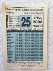 24 EYLÜL 2006-TAKVİM YAPRAĞI-DOĞUM GÜNÜ HEDİYESİ-FAZİLET TAKVİMİ