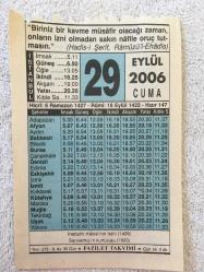 29 EYLÜL 2006-TAKVİM YAPRAĞI-DOĞUM GÜNÜ HEDİYESİ-FAZİLET TAKVİMİ