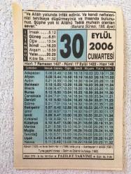 30 EYLÜL 2006-TAKVİM YAPRAĞI-DOĞUM GÜNÜ HEDİYESİ-FAZİLET TAKVİMİ